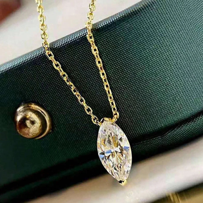 Silver Oval Cut AD Pendant With Chain With Gold Plating