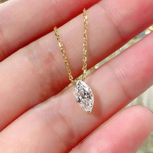 Silver Oval Cut AD Pendant With Chain With Gold Plating