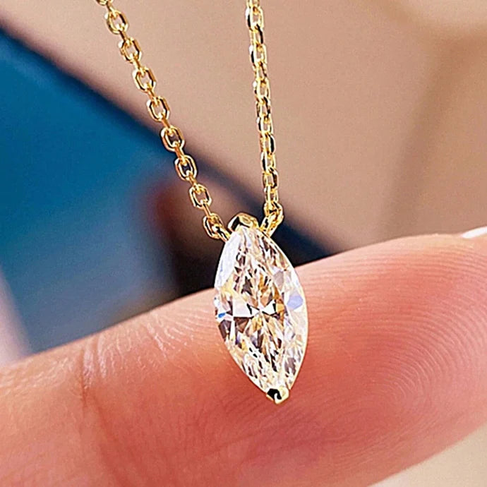 Silver Oval Cut AD Pendant With Chain With Gold Plating
