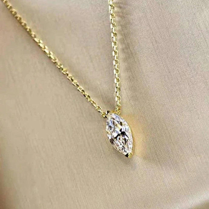 Silver Oval Cut AD Pendant With Chain With Gold Plating